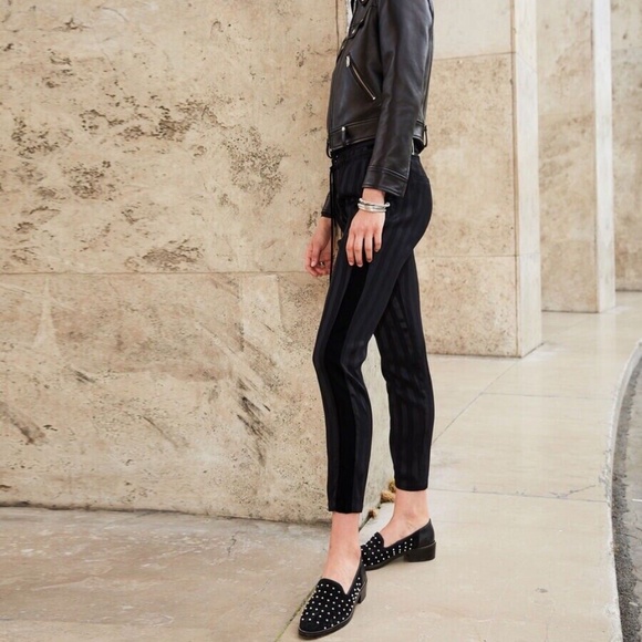 The Kooples Loose Black Viscose Trousers w/ Stripes, Size 2 (Medium) Silky Pant - Picture 3 of 10